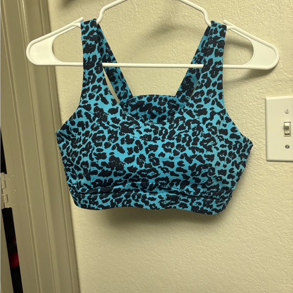 RUNNING GIRL Blue and Black Leopard Print Sports Bra
